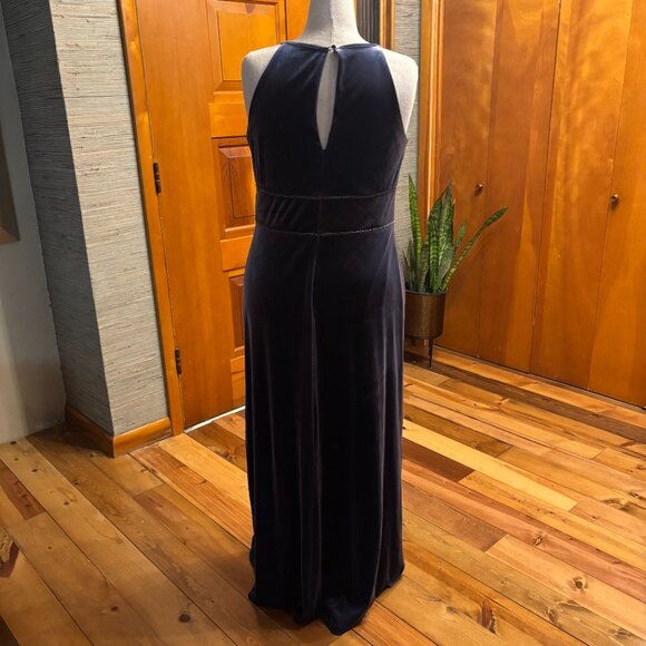 Oleg Cassini Blue Velvet Evening Gown Size 16 - Picture 3 of 6